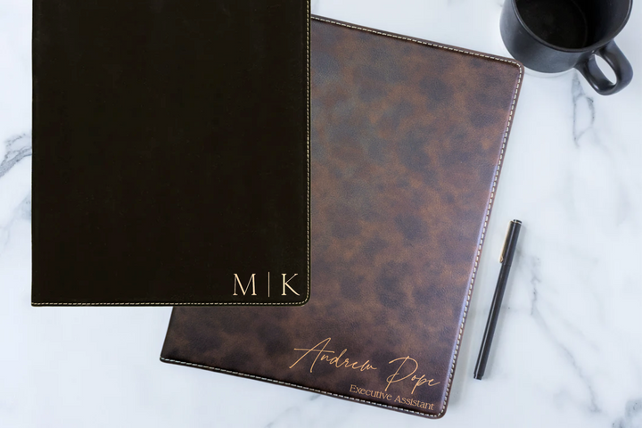 Custom Name and Title Simple Portfolio With Notepad. Engraved Simple Notepad.