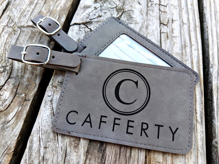 Personalized Leatherette Luggage Tag. Engraved Luggage Tag.