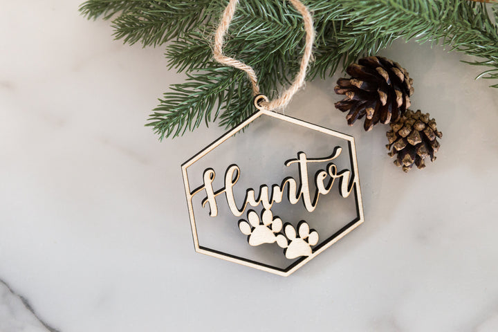 Personalized Hexagonal Pet Christmas Ornament. Laser Pet Orn - Hex