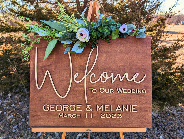 3D Welcome to our Wedding Sign. Laser Welcome Rosefield