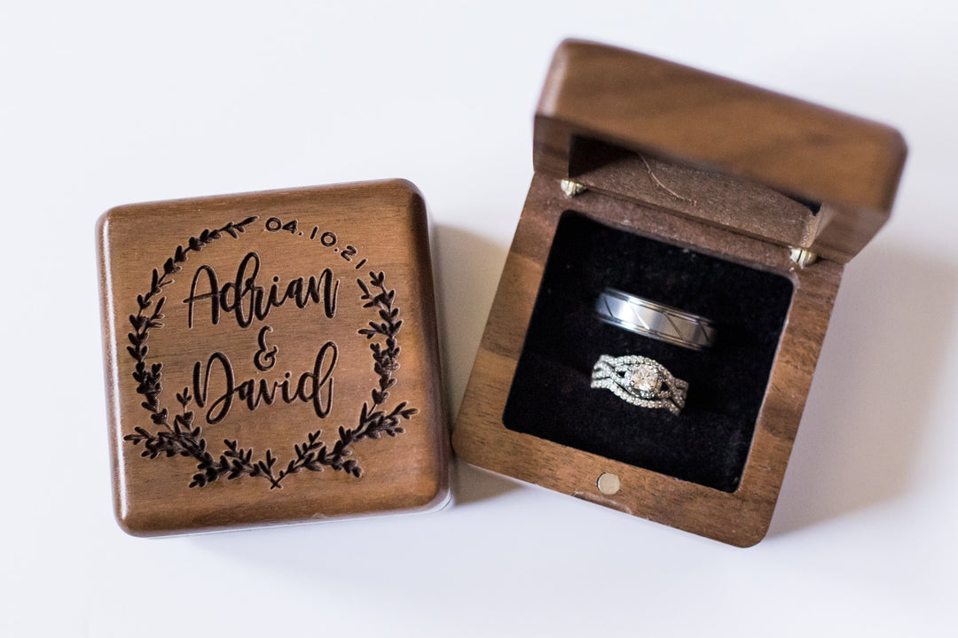 Square Wedding Ring Box For Proposal, Engagement, Wedding Day, Anniversary. Engraved Square Ring Box